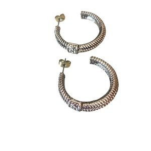 Silver Double Small Hoop w/Faux Diamond